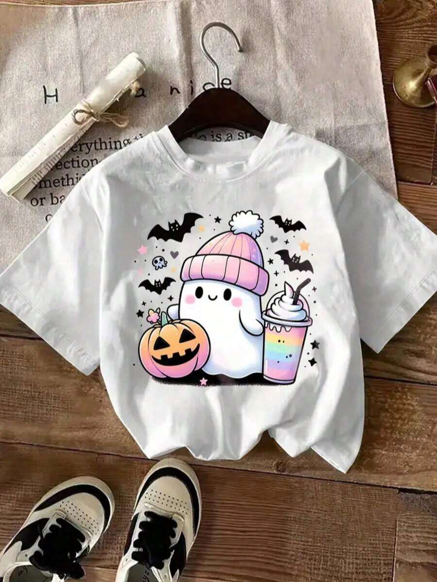 Halloween, Day Of The Dead Women's Plus Size Graphic T-Shirt - Pumpkin And Bat Print, Loose Fit With Short Sleeves And Crew Neck, Breathable Sweat-Wicking Fabric, Unisex Gift For Spring, Summer And Year-Round Wear - 粉紅色帽子,白色背景 - 查看 1