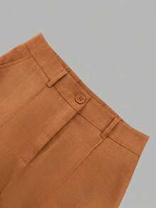 ANCHOSE Conjunto de camisa de manga corta con cuello vuelto y botones + pantalones de pierna ancha con cintura elástica alta, estilo minimalista y casual para ir al trabajo, para mujer - Naranja quemado - Ver 4