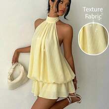 Women's Chiffon Elegant Butter Yellow Halter Tie Mini Dress,Women Dating Dress,Women Night Out Dress,Summer Dresses For Women, Honeymoon Outfits Woman .Women Wedding Guest Dress. Island Vacation Outfits,Wedding Guest Dress Women ,Sun Dresses For Women ,Elegant Dresses For Party, Birthday Dresses For Women - Rosa - Ver 9