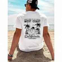 Loose Fit Short Sleeve T-Shirt: "West Coast California" Print, Stylish Design| Ideal For Summer, Beach Vacations, Or Everyday Wear, Easy To Match - 2 - 查看 3