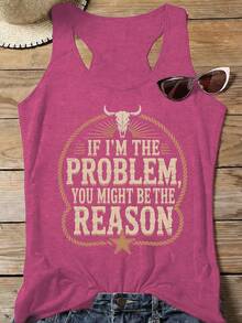 Women's Casual Sleeveless Round Neck T-Shirt With Funny Graphic Print Cotton Blend Tank Top - Màu Đỏ Sâu - Xem 1