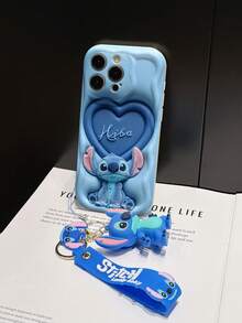 Disney Lilo And Stitch Phone Case : 3D Fluffy Pattern Border Protector Phone Soft Phone Case With A Free Cute Stitch Bracelet Chain Lanyard, Stitch, Lilo, Angel, For Apple 17 Promax 17 Pro 16 15 14 13 12 11 Pro Max XS Max X XR Soft Cover Summer Phone Case - trắng - Xem 5