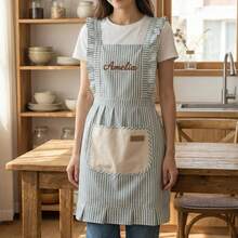 Personalized Striped Apron With Pockets, Embroidered Baking Kitchen Workwear - Multicolor - View 6