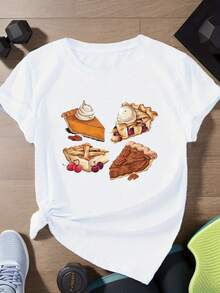 Camiseta deportiva de manga corta para mujer con ilustración de pastel de calabaza cautivador - Blanco - Ver 4