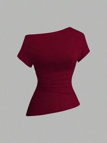 Camiseta casual asimétrica de hombro para mujer - Multicolor 4 - Ver 6