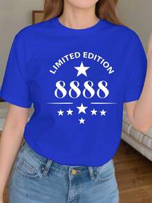 Women's T-Shirt Humorous Years Limited Edition 8888 - Limited Edition Number 8888, Casual Top Made Of Pure Cotton With A Slim Fit, Featuring The Number 888 Symbol, Machine Washable, Suitable For Chinese New Year, Birthdays And Special Occasions. - 藍色 - 查看 7