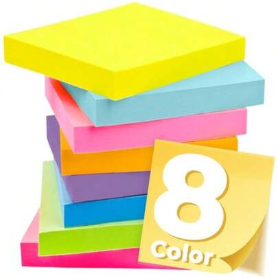 Sticky Notes 3x3 Inches Bright Colors Self-Stick Pads Easy To Post For Home Office Notebook 00 Sheets/Pad 8 Pads