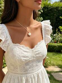 1PC Dainty Cross Charm Pendant Necklace, Shell Inlay Minimalist Chain Necklace For Women, Versatile Everyday Jewelry - 1PC - View 6