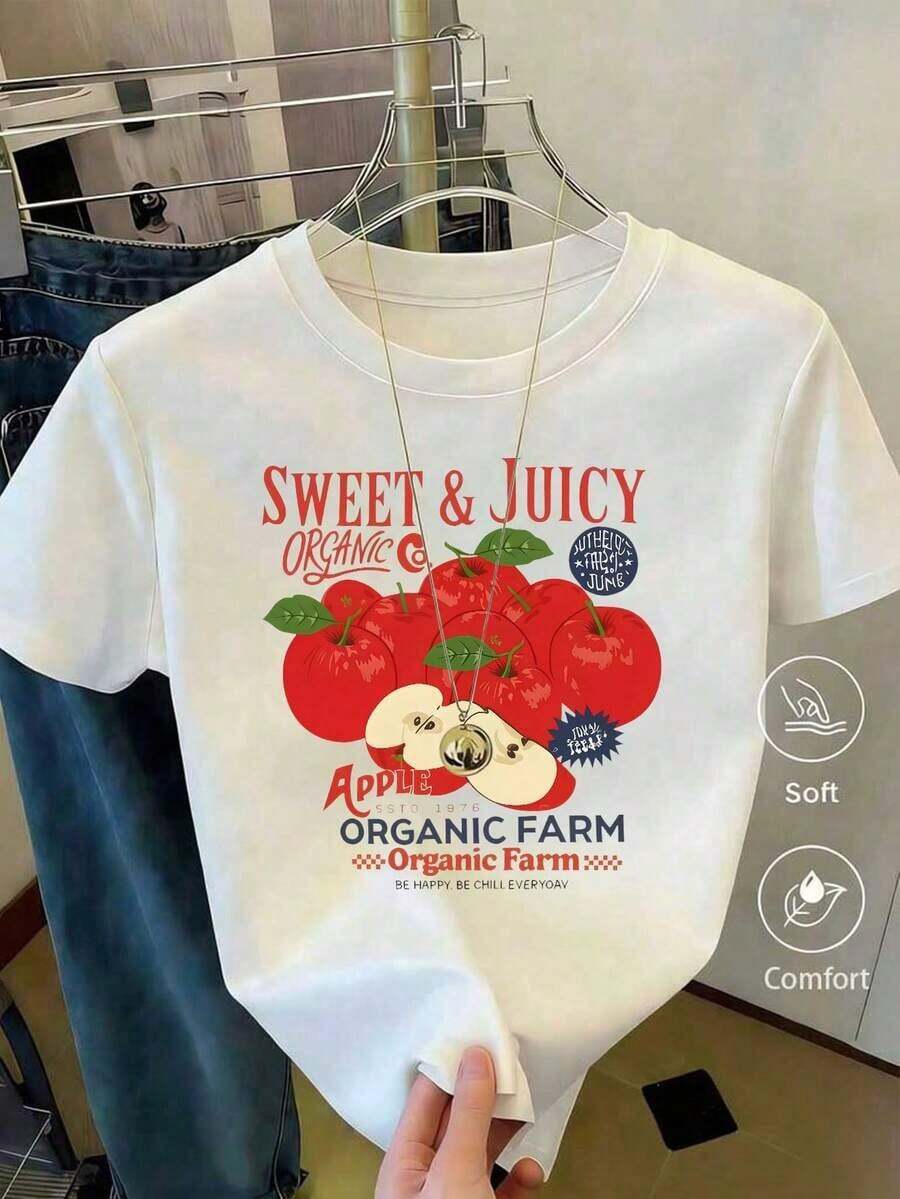 Camiseta con estampado de camisa suitable for streetwear, Top oversized cuello redondo daily outings, camping, concerts, hip-hop, rock, and rap events para mujer, manga corta y cuello redondo, moda urbana local de primavera/verano. - Blanco - Ver 1