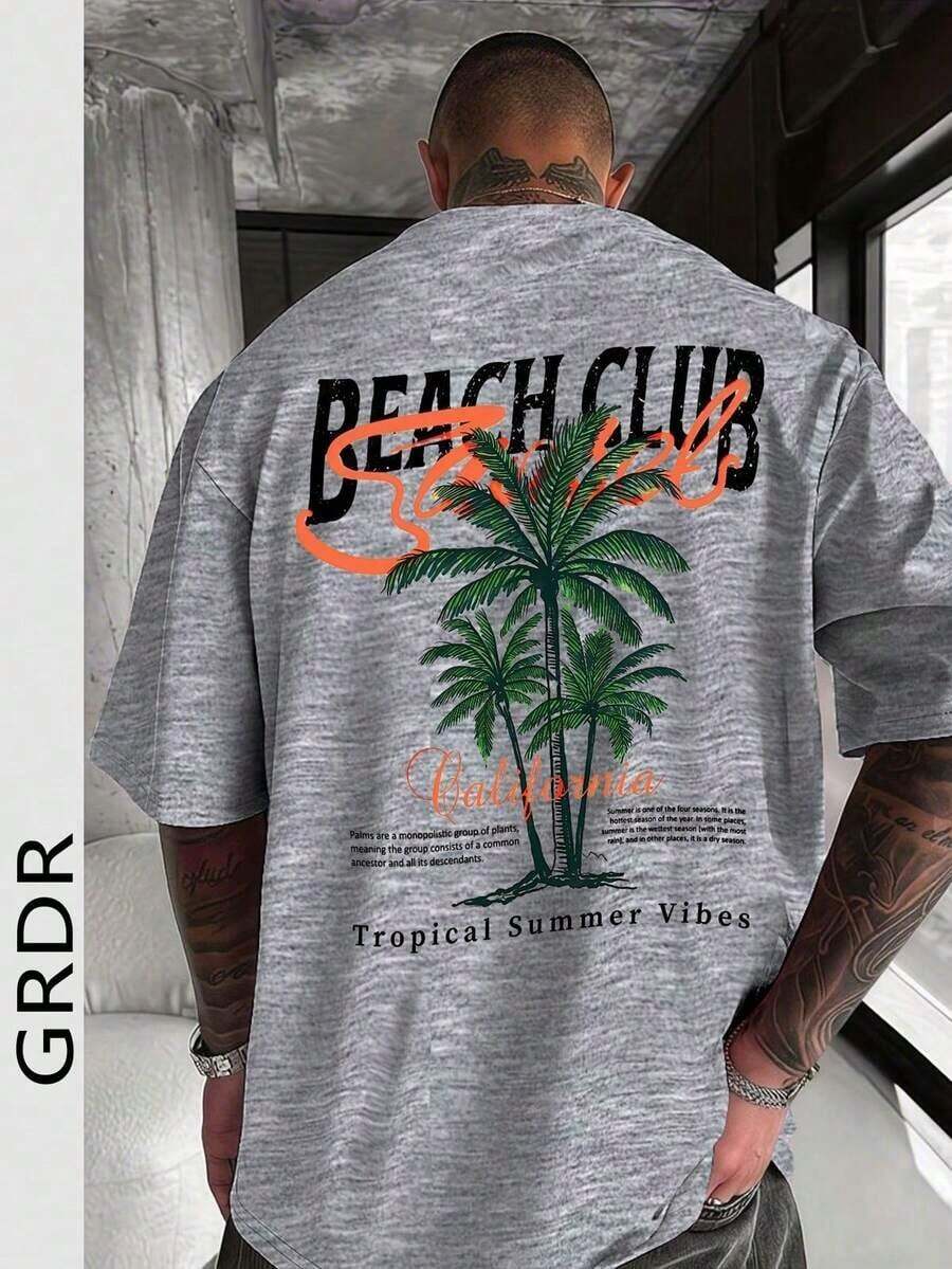Camiseta de manga corta holgada con estampado de moda para hombres GRDR| Diseño exquisito| Esencial de verano| Fácil de combinar| Muestra tu estilo - Gris Claro - Ver 1