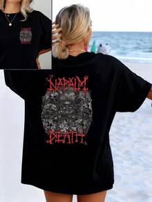 Rebel Spirit With Graphic Art That Expresses Inner Strength In The Face Of Darkness And Personal Liberation. Women's Double-Sided Printed T-Shirt, Casual And Modern For Beach And City. - 黑色 - 查看 1