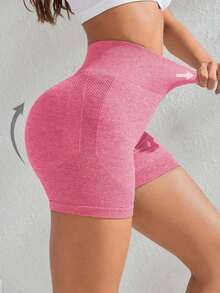 Sport Pantalones cortos deportivos sin costuras de cintura alta para mujer - Pantalones cortos con control de abdomen y elevación del trasero suave para correr, ciclismo, yoga, pickleball, ejercicio, uso diario, color negro - Rosa - Ver 4