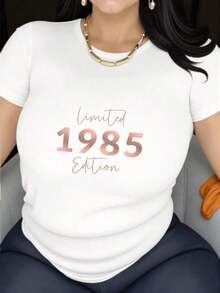 Women's Short-Sleeved Crew Neck T-Shirt With A Casual Sporty Print Featuring The Letters '1985', Suitable For Sportswear. - 白色 - 查看 3