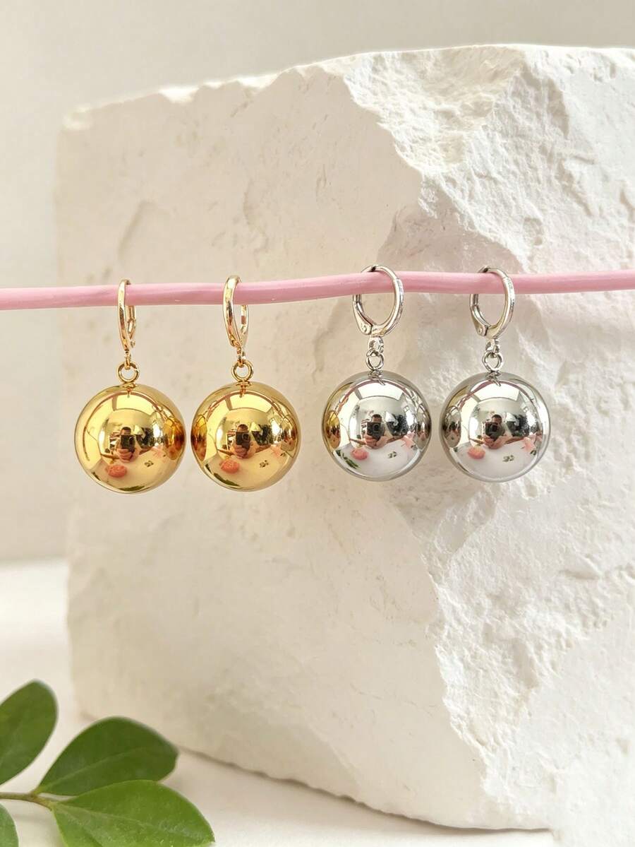 Khuyên tai vòng ôm sát tai bằng thép không gỉ đánh bóng dành cho nữ, kiểu dáng tối giản, hình tròn sáng bóng, trang sức thời trang không gây dị ứng, thích hợp đeo hàng ngày. - quả bóng - Xem 1