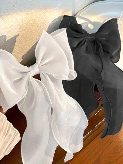 1/2pcs Organza Bow Hair Clips, Sweet Hair Accessories, Solid Color Bow Hair Clips, Suitable For Women, Girls And Students