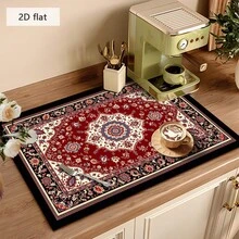 1pc Red Classic Persian Floral Pattern Dish Drying Mat, Absorbent Draining Pad Suitable For Dining Table And Cafe, Enhances Tableware Drying Effect And Desktop Aesthetics, Multipurpose Drainage Mat, Home Gift, Desktop Decor - XYLSD-373 - View 4