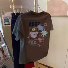 Camiseta con estampado de camisa casual para mujer, manga corta y cuello redondo, moda urbana local de primavera/verano. SJ5P - rosa - Ver 4