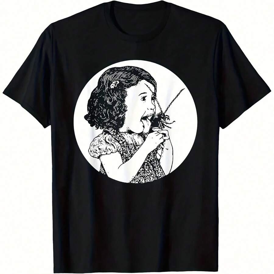Vintage Bug Licker Punk Graphic T-Shirt, Unisex Loose Fit 100% Retro Cockroach Design T-Shirt For Girls With Insect Eating - 款式 - 查看 1