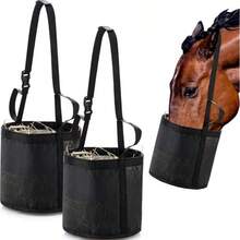 Slow Feed Horse Hay Feeding Net Bag, Neck-Attachable And Adjustable Outdoor Hay Mesh Bag Breathable And Portable Hay Bag For Feeding Horses Cows Goats And Sheep At The Muzzle Prevent Fighting - Black - View 6