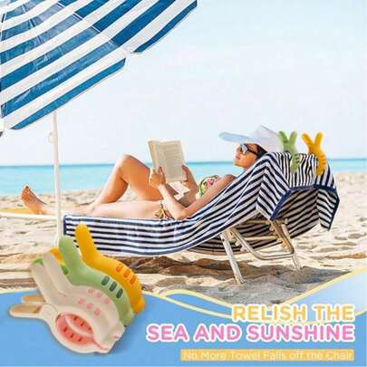 Large Beach Towel Clips For Beach Chairs,Towel Holder For Beach Chair Pool Chair On Cruise, Jumbo Size Heavy Duty Clothes Pins, Beach Chair Clips To Beach Accessories Must Haves Keep Your Towel From Blowing Away, Vacation Beach Must Have Beach Chair Clips