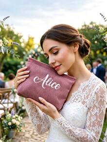 Customizable Makeup Bag, Personalized Name Corduroy Makeup Bag, Personalized Clutch, Customized Letter Name Logo Storage Bag, Makeup Storage Bag - Multicolor - View 9