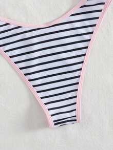 PEPPERMOLLY Bộ bikini tam giác kẻ sọc dành cho nữ, áo hai dây có thể điều chỉnh và quần bikini, thích hợp cho bãi biển, bơi lội và kỳ nghỉ. - Đen và trắng - Xem 6
