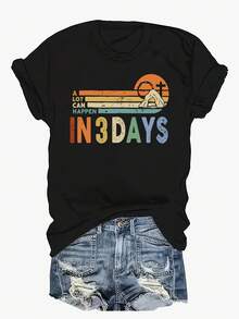 Women Easter Shirt A Lot Can Happen In Three Days Letter Print Tees Easter Festive Christain Short Sleeve Novelty Gift Tops - 黑色 - 查看 1