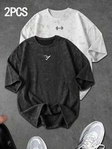 X Sport MetroGents Men's Casual Short Sleeve Crew Neck Letter Print T-Shirt, Summer - 玫紅色 - 查看 1