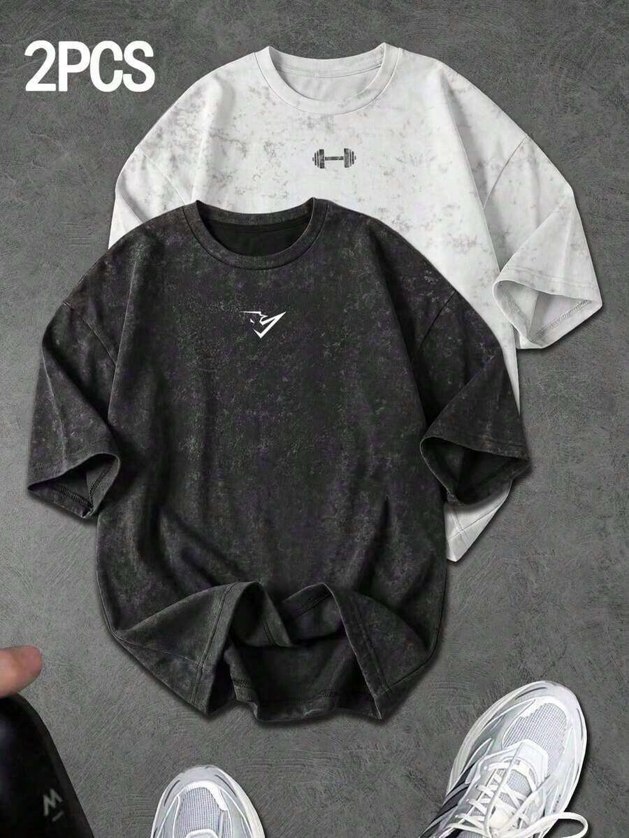 X Sport MetroGents Men's Casual Short Sleeve Crew Neck Letter Print T-Shirt, Summer - 玫紅色 - 查看 1