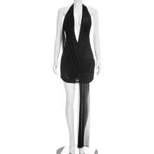 Bestseller Vestido Mini Plisado Malla Escote Profundo Diseño Espalda Abierta - Negro - Ver 8
