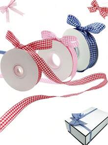 1Roll Plaid Gift Ribbon, College Style DIY Gift Satin Ribbon Suitable For Bouquet Packaging, Cake Decoration, Hand-Woven Gift Wrapping Rope, Birthday Gift Packaging, Party, Back To School Gift Decoration, Holiday Party Decoration, Christmas Decoration. - 1 Volume - View 1