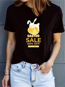 Fashionable Casual T-Shirts For Men And Women, Summer 2026, Easter Theme, Rabbit And Cheese Design, Ideal For Vacation, Everyday Wear, And Office Wear. HMOE - Black - View 5