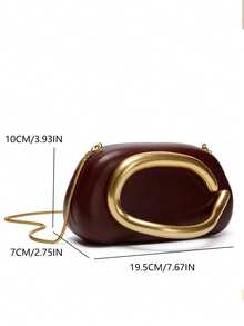 Fashionable Box Bag, Vintage Chain Strap Small Square Shoulder Bag, Versatile For Attending Banquets, Shell Bag Design - Rust Brown - View 5