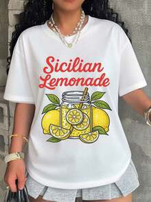 Camiseta gráfica TideSicilian Lemonade para mujer, ropa casual de verano con diseño de jarra de limón, camiseta de gran tamaño para vacaciones en la playa y estilo diario, camiseta de moda para mujer. - Blanco - Ver 7