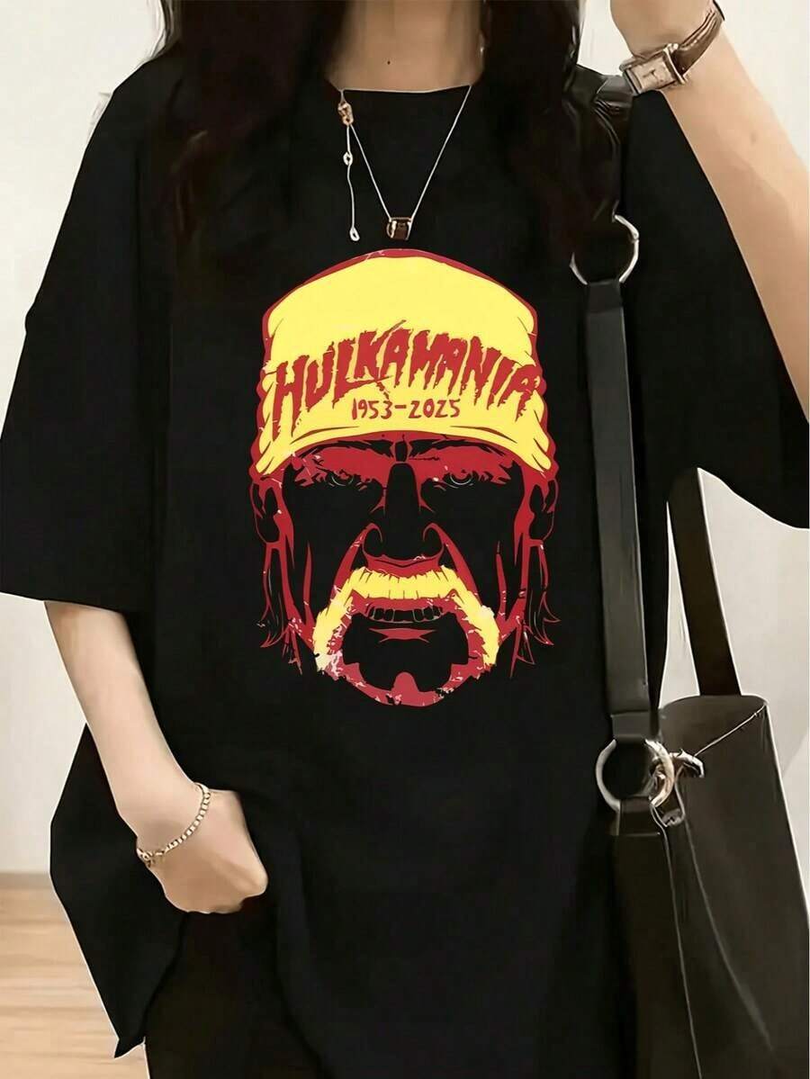 1 Piece Homies Good Buddies Cartoon Print T-Shirt - Women's Casual Short Sleeve Crew Neck T-Shirt, Soft Cotton, 180g, 100% Cotton. - 黑色 - 查看 1