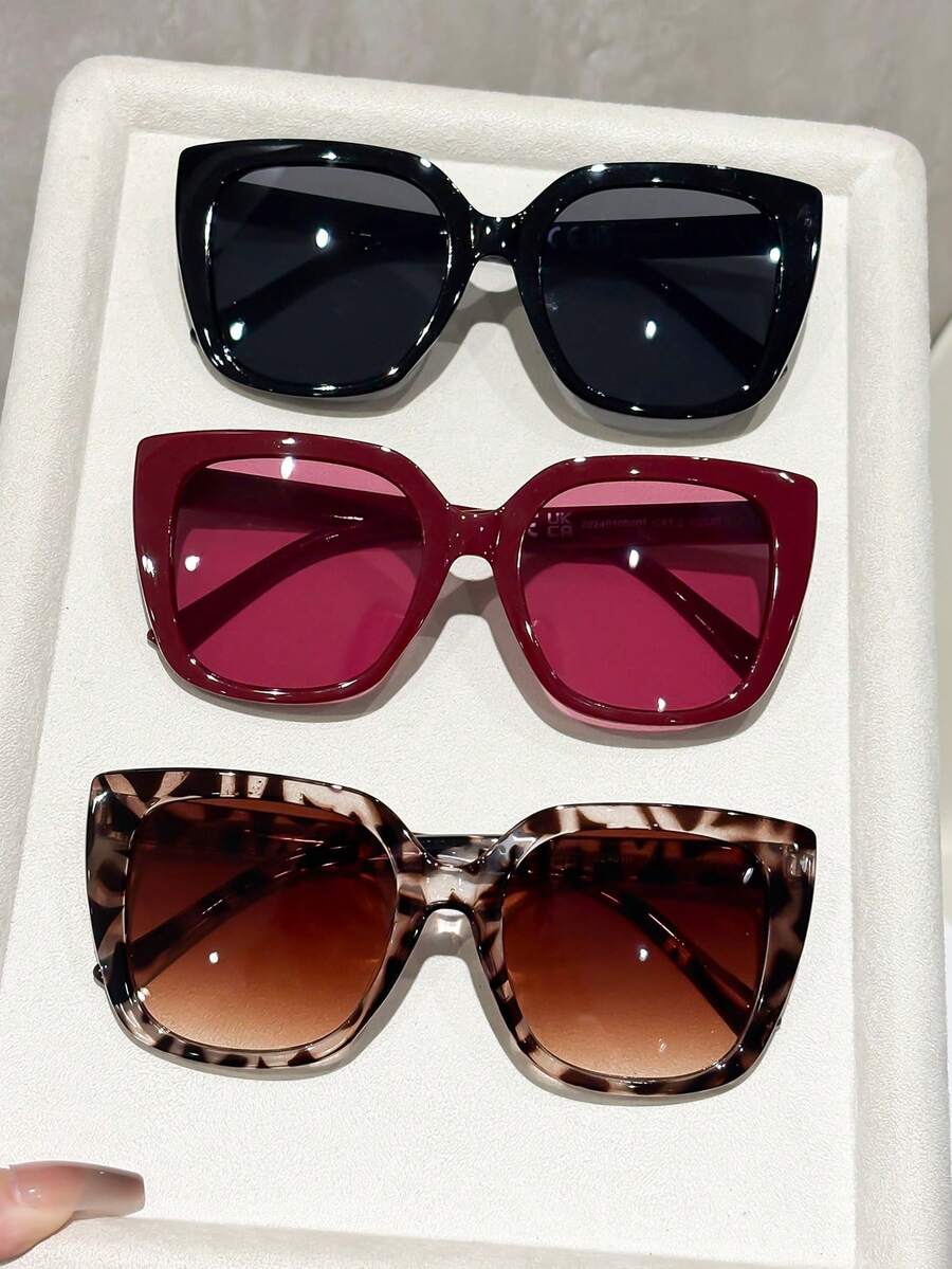3pcs/Set Oversized Cat Eye Plastic Glasses Sets, Y2K Classic Portable Basic Casual Glasses Combo, Suitable For Street Photography, Travel, Fashion Accessory