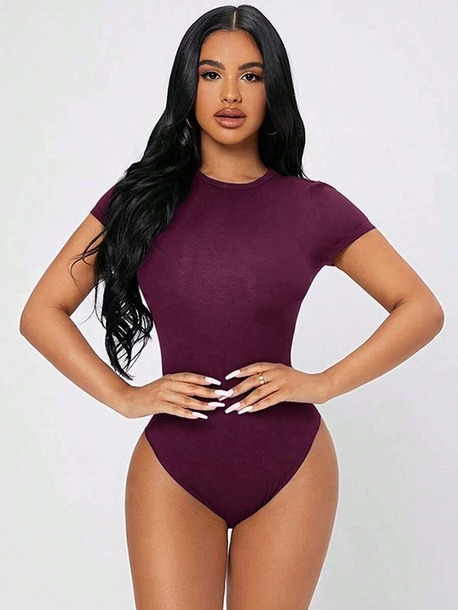 Body ajustado de mujer casual de corte slim en color liso - Morado - Ver 1