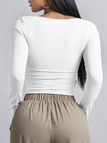 Camiseta crop de cuello cuadrado fruncido lateral - Blanco - Ver 2