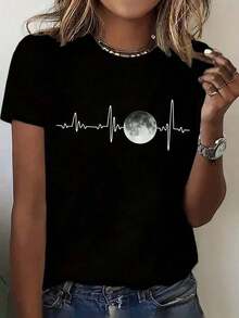 100% cotton Camiseta de manga corta 100% algodón para mujer - Camiseta rosa suave casual de cuello redondo con estampado floral minimalista, para todas las estaciones, uso diario y formal, versátil para combinar o como prenda individual, camisetas para damas, esencial para combinar, ajuste cómodo, camisetas casuales mujer, camisetas mujer, camiseta manga corta mujer, camisetas manga corta mujer, camisetas versátiles, camisetas para mujer - Negro - Ver 6