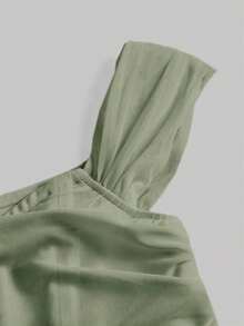 Top crop de hombros descubiertos fruncido bajo asimétrico - verde menta - Ver 4