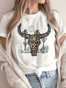 1 playera estilo vintage para Hombre y Mujer con estampado geométrico color oliva, cuello redondo, manga corta, top casual de algodón, largo regular, tejido de punto - todas las estaciones - Blanco - Ver 6