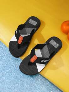 Men's Summer Beach Slippers With Woven Strap Design And Color Blocking, Suitable For Beach, Outdoor And Casual Wear, Refreshing And Versatile Flip Flops - Black - View 3