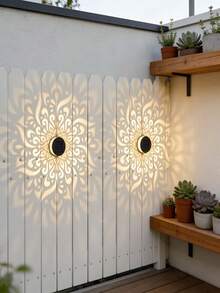 4pcs Round Solar Wall Lights, Mandala Pattern Projector Lights, Outdoor Garden Lights, Suitable For Walls, Fences, Gardens, Courtyards, Patios, Lawns, Home Decor, Holiday Decorations, Wedding Decorations, Birthday Decorations, And Party Decorations, - Solar-powered Round Wall Lamp - View 5