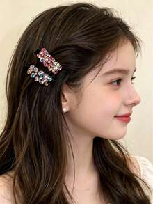6 piezas de pinzas para el cabello brillantes - Delicadas y pequeñas, adornadas con brillantes de strass - Pinzas para el cabello con strass multicolor adecuadas para peinados diarios - Multicolor - Ver 3