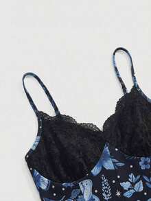ROMWE Fairycore Vestido mini con tirantes finos, de corte holgado, con estampado floral bohemio, romántico y gótico para mujeres - Azul - Ver 3