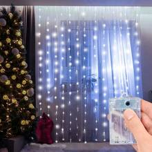 4 Color Options, Enchanting LED Fairy Tale Window Curtain Lights, 236.22 Inches X 118.11 Inches, Indoor Holiday Fairy Decor String Lights, Battery Powered, For Party, Wedding, Room, Christmas, Halloween, New Year, Ambient Lighting - Battery Box Curtain Light - View 2