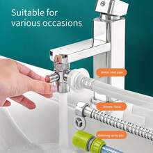 1 Set Stainless Steel 3-Way Diverter Valve | Diverter Valve, Tape, Gasket, Adapter - 1/4 To Quick Release M22/M24 Universal Interface | For Kitchen & Bathroom Sink | Handheld Shower & Faucet One-Touch Switch - Fractionator - View 6