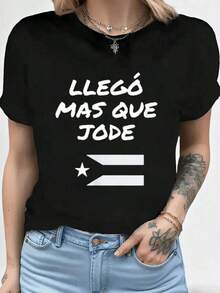 Ropa de verano, Cultura de Puerto Rico, Camiseta de manga corta negra de corte clásico Llego El Mas Que Jode, Conjuntos de verano para mujer, Tops negros espaciosos - Negro - Ver 1