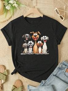 Women's Casual Sports T-Shirt With Adorable Dog Print | Comfortable, Stylish And Versatile Fit, Ideal For Any Occasion, Round Neck, Medium Stretch Fabric. - 黑色 - 查看 6