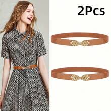 1pc/2pcs/4pcs Women's Minimalist Versatile Leaf Buckle Elastic Belt, Adjustable Decorative Accessory, Suitable For Dresses, Elegant Waist-Cinched Belt - Multicolor - View 28